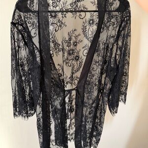 Elegant Black Lace Kimono Robe
